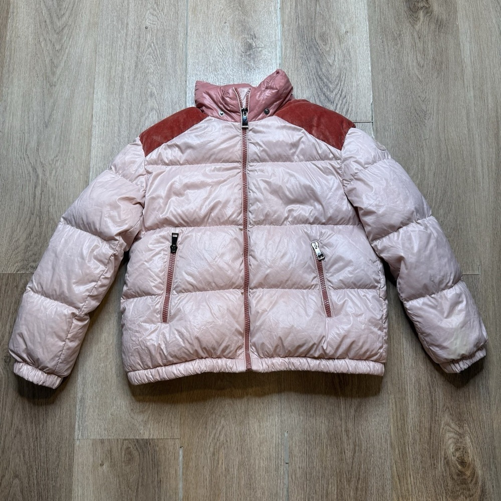 Kids Logo Moncler Enfant Chouelle Velvet Trim Down Pink jacket Size 10 No Hood